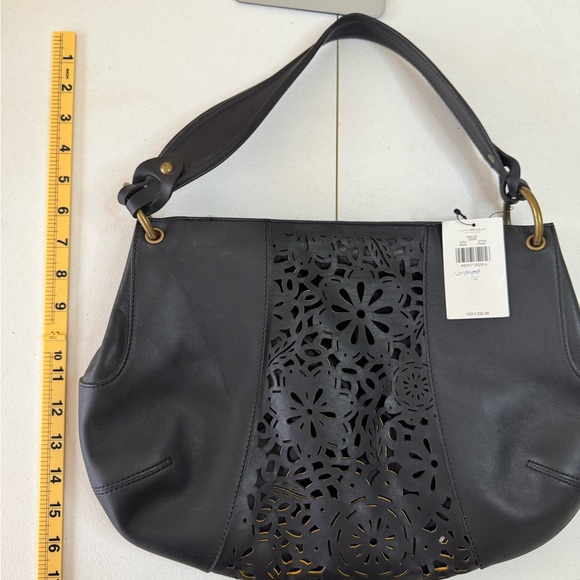 Via Spiga Yvette Black Laser Cut Genuine Cow Leather Elegant Shoulder Bag Rustic - Picture 7 of 12